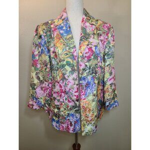 Chicos Womens Long Sleeves Blazer Jacket Multicolor Flowers Size 2 A183
